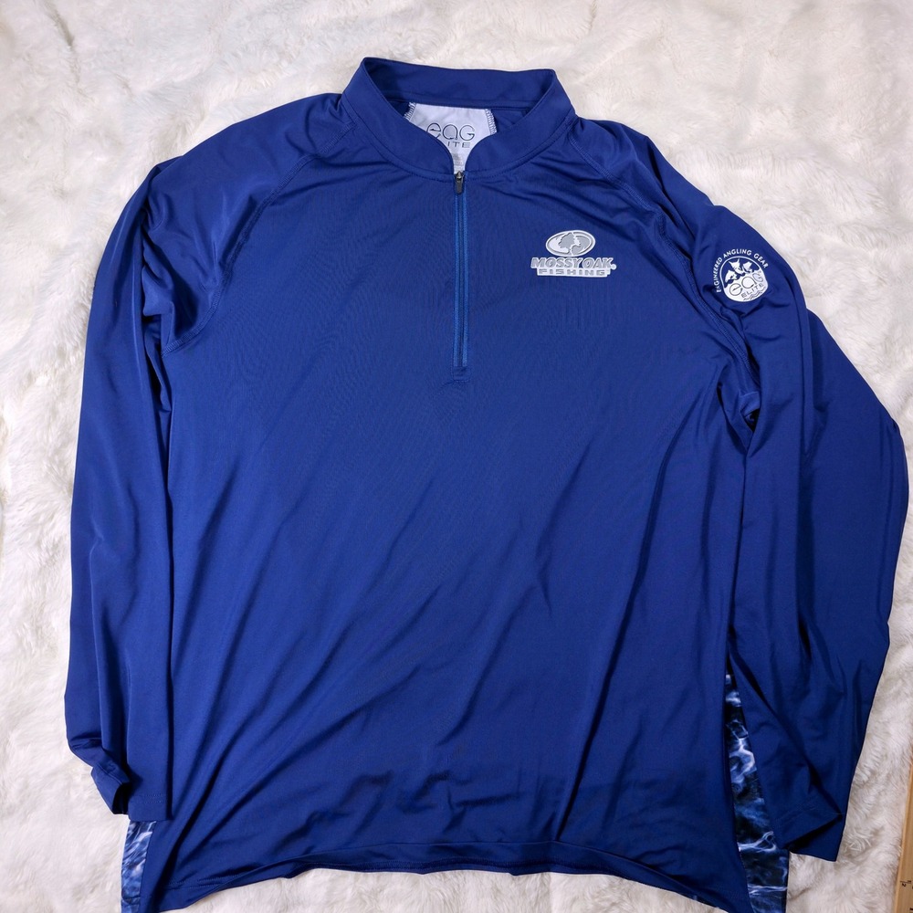 Mossy Oak Fishing EAG Elite Men 2X Blue Excellent 1/4 Zip Performance Shirt